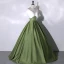 Élégant Vert Foncé Satin Robe De Bal 2023 Robe Boule V-Cou Manches Courtes Dos Nu Longue Promo Robe De Ceremonie