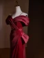 Élégant Bordeaux Paillettes Robe De Bal 2024 Trompette / Sirène De l'épaule Manches Courtes Dos Nu Train De Balayage Promo Robe De Ceremonie