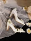 Élégant Blanche Cuir Appliques Chaussure De Mariée 2023 8 cm Talons Épais À Bout Pointu Mariage Escarpins Talons Hauts