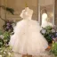 Lovely White Cascading Ruffles Appliques Birthday Flower Girl Dresses 2025 Ball Gown Scoop Neck Sleeveless Backless Floor-Length / Long