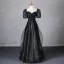 Elegant Black Appliques Glitter Prom Dresses 2024 A-Line / Princess Square Neckline Puffy Short Sleeve Backless Floor-Length / Long Prom Formal Dresses