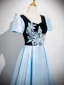 Élégant Bleu Ciel En Dentelle Fleur Robe De Bal 2025 Princesse Encolure Carrée Gonflée Manches Courtes Dos Nu Longue Robe De Ceremonie