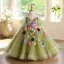 Flower Fairy Sage Green Multi-Colors Appliques Birthday Flower Girl Dresses 2025 Ball Gown Off-The-Shoulder Short Sleeve Backless Floor-Length / Long