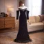 Elegant Black Sequins Pearl Velvet Evening Dresses 2026 Trumpet / Mermaid Off-The-Shoulder 1/2 Sleeves Backless Sweep Train Evening Party Formal Dresses