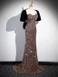 Scintillantes Noire Perlage Paillettes Robe De Soirée 2024 Trompette / Sirène Bustier Manches Courtes Dos Nu Noeud Train De Balayage Soirée Robe De Ceremonie