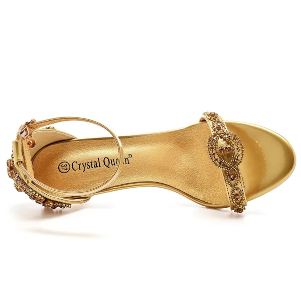 Sexy Champagne Evening Party Rhinestone Womens Sandals 2023 Ankle Strap 7 cm Stiletto Heels Open / Peep Toe Sandals High Heels