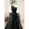 Fashion Dark Green Bow Prom Dresses 2023 A-Line / Princess Strapless Sleeveless Backless Floor-Length / Long Prom Formal Dresses