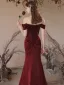 Charming Burgundy Trumpet / Mermaid Prom Dresses 2024 Off-The-Shoulder Backless Floor-Length / Long Prom Formal Dresses