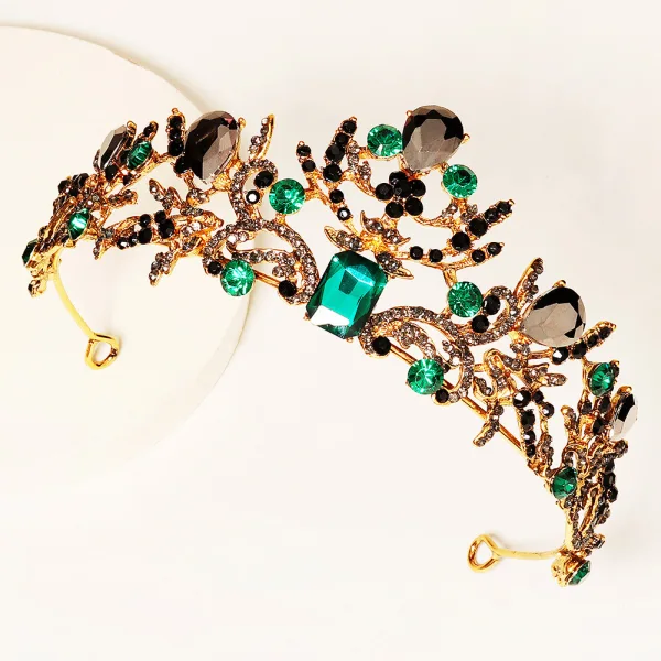 Uvanlig Grønn Krystall Rhinestone 2022 Bryllup Tiara Har Tilbehor Legering