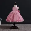 Lovely Blushing Pink Birthday Cascading Ruffles Flower Girl Dresses 2023 Ball Gown Scoop Neck Sleeveless Appliques Bow Floor-Length / Long Flower Girl Dresses