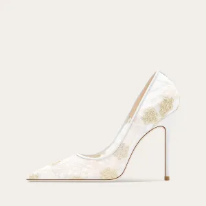 Élégant Blanche Brodé Dentelle Chaussure De Mariée 2025 10 Cm Talons Aiguilles À Bout Pointu Mariage Escarpins Talons Hauts
