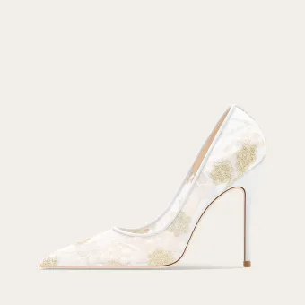 Élégant Blanche Brodé Dentelle Chaussure De Mariée 2025 10 Cm Talons Aiguilles À Bout Pointu Mariage Escarpins Talons Hauts