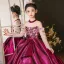 Chic / Beautiful Fuchsia Sequins Bow Birthday Flower Girl Dresses 2025 Ball Gown High Neck Sweep Train Long Sleeve