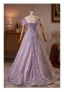 Zauberhaft Lavendel Perlenstickerei Strass Pailletten Quaste Ballkleider 2026 Ballkleid Off Shoulder Kurze Ärmel Rückenfreies Lange Festliche Kleider