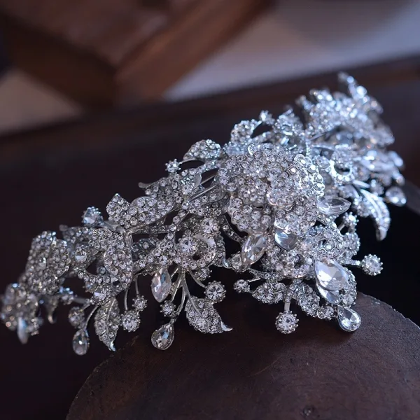 Najpiękniejsze / Ekskluzywne Srebrny Rhinestone Stop Ślub Tiara Ozdoby Do Włosów Ślubne 2025