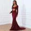 Sexy Burgundy Evening Dresses 2022 Trumpet / Mermaid V-Neck Long Sleeve Sweep Train Evening Party Formal Dresses