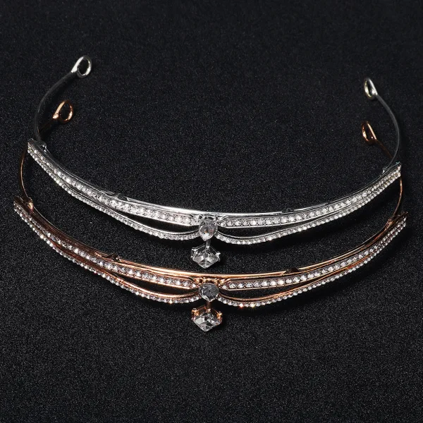 Modest / Simple Gold Alloy Rhinestone Bridal Hair Accessories Wedding Tiara 2022