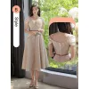 Modest / Simple Khaki Bridesmaid Dresses 2022 A-Line / Princess Short Sleeve Backless Sash Floor-Length / Long Bridesmaid Dresses