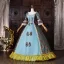 Vintage / Retro Medieval Sky Blue Bow Printing Prom Dresses 2026 Ball Gown Square Neckline Bell sleeves Backless Floor-Length / Long Formal Dresses