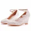 Classique Blanche En Dentelle Fleur Paillettes Chaussure De Mariée 2023 Bride Cheville 8 cm Compensées À Bout Pointu Mariage Talons Hauts