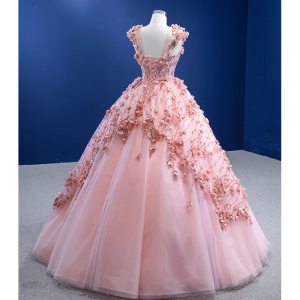 Fabulous Candy Pink Handmade  Beading Appliques Prom Dresses 2022 Ball Gown Scoop Neck Sequins Sleeveless Backless Floor-Length / Long Prom Formal Dresses