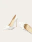 Chic Blanche Faux Diamant Appliques Chaussure De Mariée 2024 Cuir 10 cm Talons Aiguilles À Bout Pointu Mariage Escarpins Talons Hauts