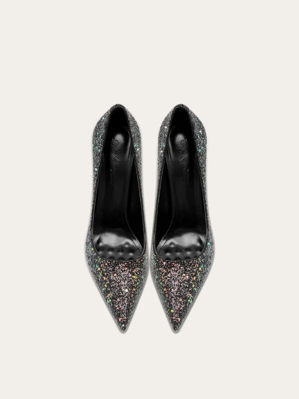 Sparkly Black Multi-Colors Sequins Evening Party Pumps 2025 10 cm Stiletto Heels Pointed Toe Pumps High Heels