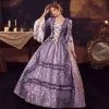 Classy Pearl Purple Prom Dresses 2023 Ball Gown Square Neckline Bell sleeves Backless Floor-Length / Long Prom Formal Dresses
