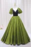 Fashion Clover Green Prom Dresses 2024 Ball Gown V-Neck Puffy Short Sleeve Backless Floor-Length / Long Prom Formal Dresses