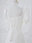 Élégant Blanche Satin Robe De Bal 2023 Princesse Encolure Carrée Gonflée Manches Courtes Dos Nu Train De Balayage Promo Robe De Ceremonie