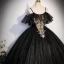 Bling Bling Noire Paillettes Robe De Bal 2023 Robe Boule Bretelles Spaghetti Manches Courtes Dos Nu Longue Promo Robe De Ceremonie