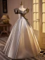 Elegant Satin Prom Dresses 2024 Ball Gown Off-The-Shoulder Short Sleeve Backless Floor-Length / Long Prom Formal Dresses