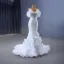 Haut de Gamme Sexy Blanche Volants en Cascade Paillettes En Dentelle Fleur Robe De Mariée 2023 Trompette / Sirène Bretelles Spaghetti Manches Courtes Dos Nu Mariage