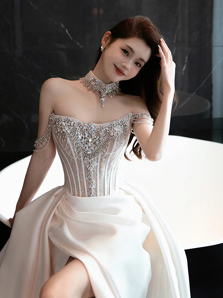 open lace back dress Drop Waist Strapless Mikado Princess Wedding Dress Faith 18 US (50 EU) / Off-White