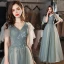 Chic / Beautiful Green Beading Sequins Prom Dresses 2022 A-Line / Princess V-Neck Short Sleeve Backless Floor-Length / Long Formal Dresses