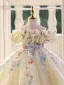 Flower Fairy Sage Green Beading Appliques Sequins Birthday Flower Girl Dresses 2025 Ball Gown Scoop Neck Short Sleeve Backless Floor-Length / Long