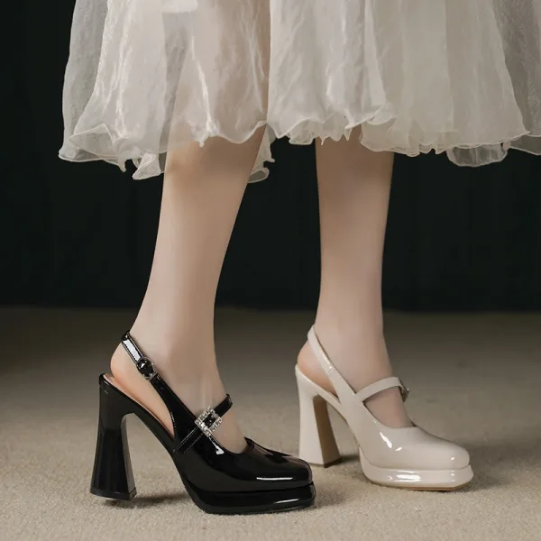 Elegant Black Casual Womens Shoes 2026 10 cm Thick Heels Round Toe High Heels