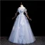 Elegant Sky Blue Butterfly Appliques Pearl Sequins Prom Dresses 2023 A-Line / Princess Off-The-Shoulder Sleeveless Backless Floor-Length / Long Prom Formal Dresses