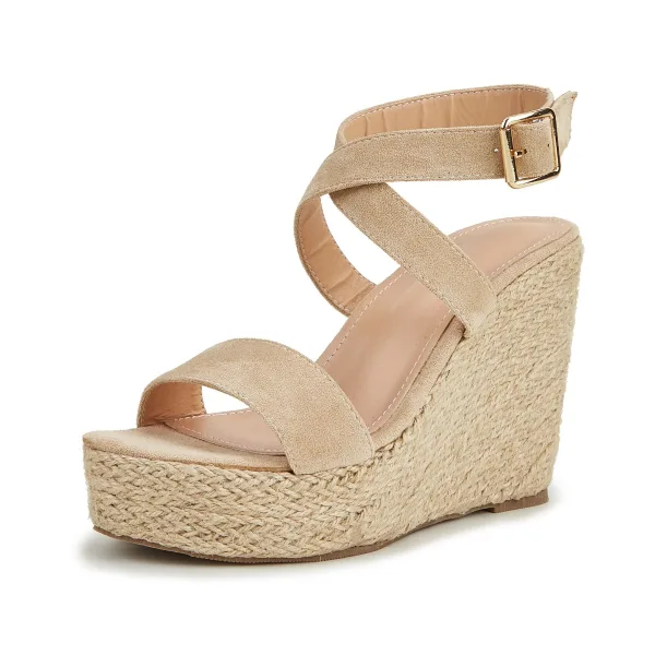 Schöne Schwarz Strassenmode Flechten Sandalen Damen 2022 Knöchelriemen 11 cm Keilabsatz Peeptoes Sandaletten