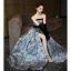 Audrey Hepburn Style Ocean Blue Printing Split Front Prom Dresses 2024 A-Line / Princess Strapless Sleeveless Backless Bow Sash Floor-Length / Long Prom Formal Dresses