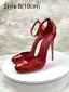 Sexy Burgundy Evening Party Patent Leather Womens Shoes 2024 Ankle Strap 12 cm Stiletto Heels Round Toe High Heels