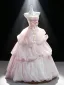 Blomsterfe Lyserød Sløjfe Applikationsbroderi Cascading Flæser Gallakjoler 2026 Chiffon Balkjole Off-The-Shoulder Ærmeløs Halterneck