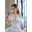 Charming Pearl White Rhinestone Wedding Dresses Prom Dresses 2022 Organza Ball Gown Off-The-Shoulder Short Sleeve Backless Floor-Length / Long Wedding