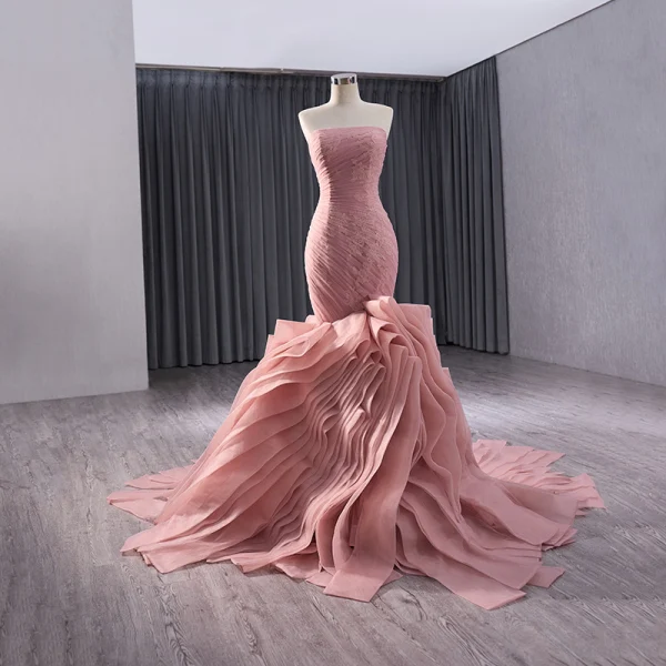 Engagement Open Back Sexy Formal Wedding Dresses Court Train Mermaid / Trumpet Sleeveless V Neck Crepe main image 0