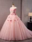 Chic / Belle Rougissant Rose Noeud Appliques Robe De Bal 2024 Robe Boule Bustier Sans Manches Dos Nu Train De Balayage Promo Robe De Ceremonie