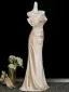 Charming Champagne Evening Dresses 2026 Trumpet / Mermaid Off-The-Shoulder Short Sleeve Backless Floor-Length / Long Formal Dresses