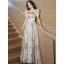 Chic / Belle Argenté Gris Impression Robe De Soirée 2023 Princesse Encolure Carrée Paillettes Manches Courtes Longue Promo Robe De Ceremonie