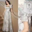 Chic / Belle Argenté Gris Impression Robe De Soirée 2023 Princesse Encolure Carrée Paillettes Manches Courtes Longue Promo Robe De Ceremonie