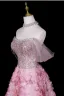 Flower Fairy Blushing Pink Beading Sequins Pearl Rhinestone Appliques Prom Dresses 2026 A-Line / Princess Off-The-Shoulder Short Sleeve Backless Floor-Length / Long Formal Dresses