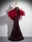 Charmant Bordeaux Paillettes Robe De Bal 2024 Trompette / Sirène Titulaire Dos Nu Noeud Manches Courtes Longue Promo Robe De Ceremonie